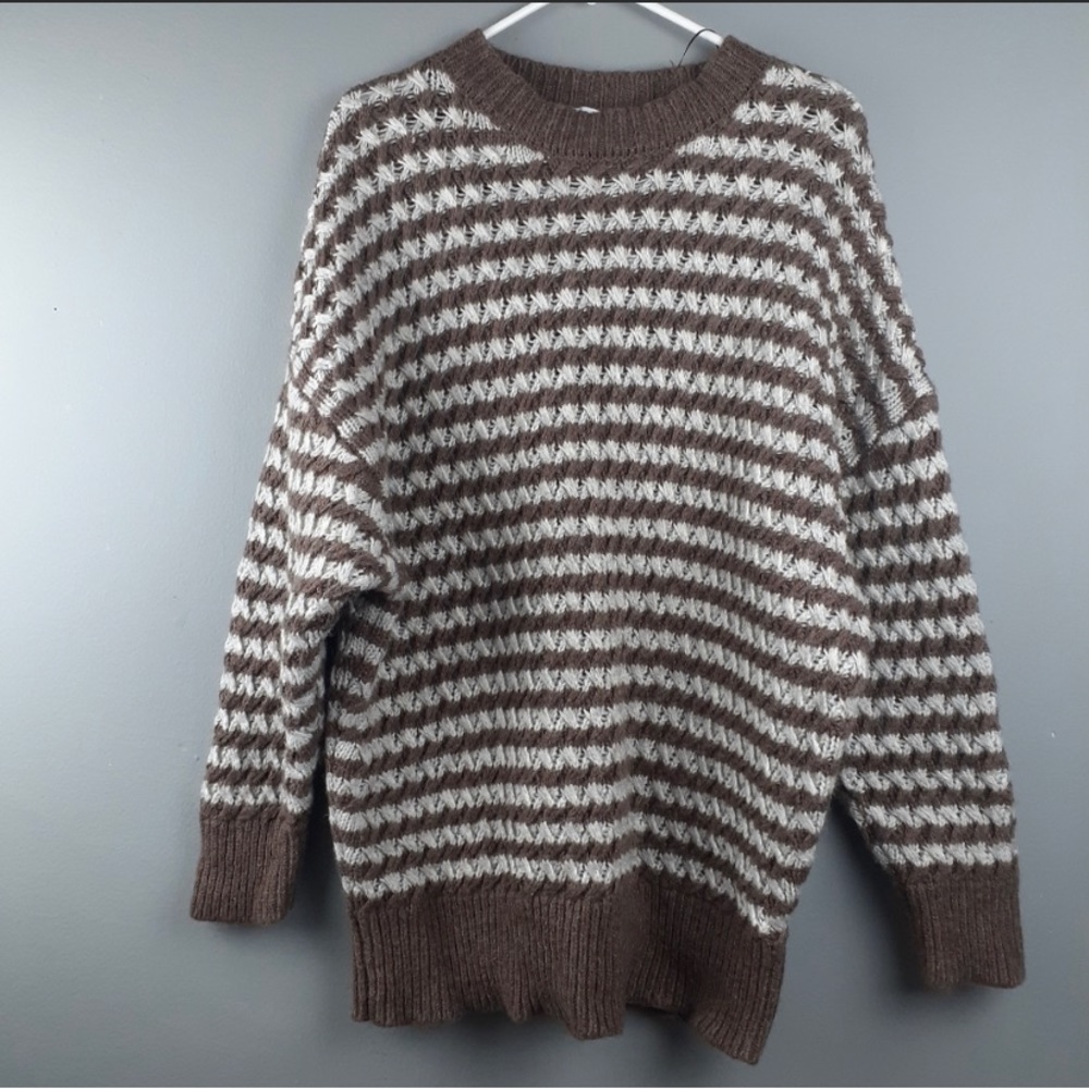 Zara Bloggers Favorite Wool Blend Striped Jacquard Chunky Knit Sweater